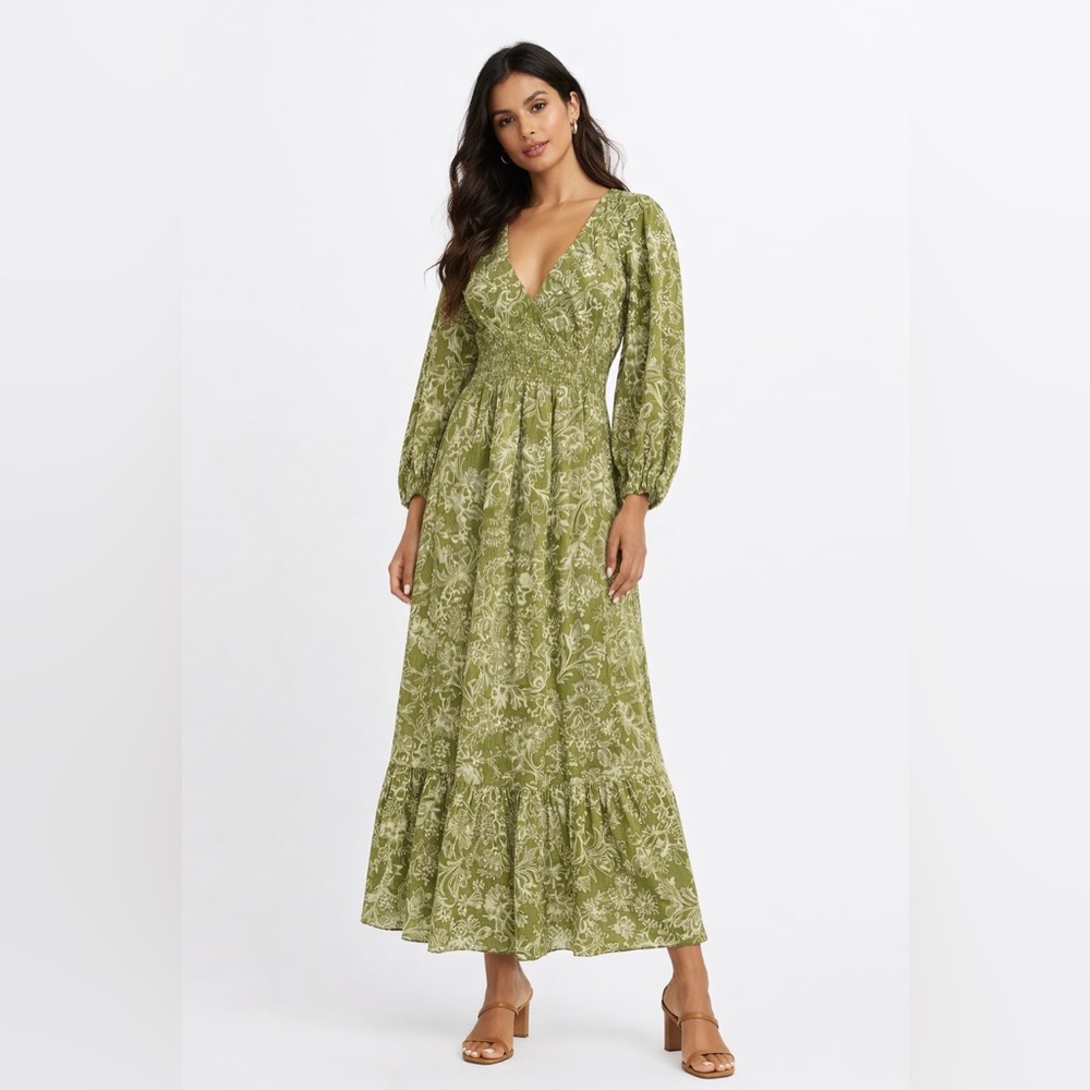 Patrons of Peace Anthropologie Olive Floral Long Sleeve Dress‎
